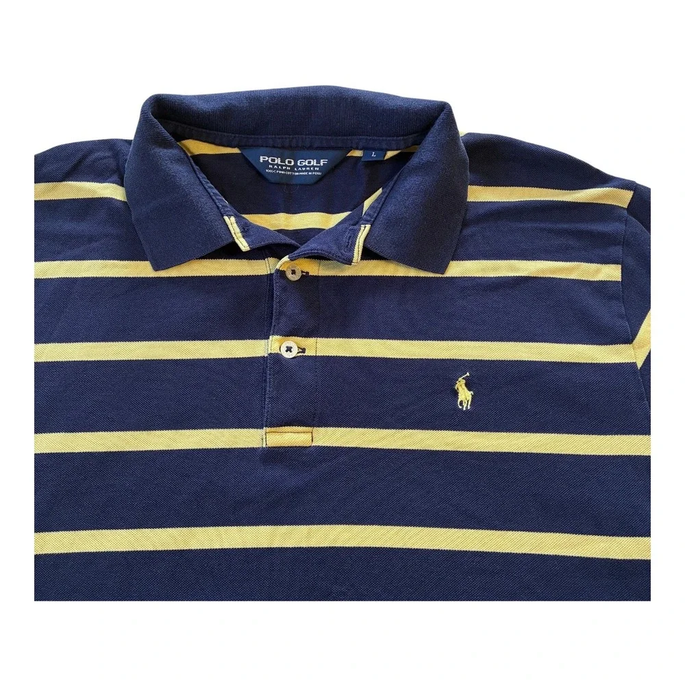 Polo Golf‎ Ralph Lauren Striped Polo Shirt Mens L Yellow Blue Golfing
